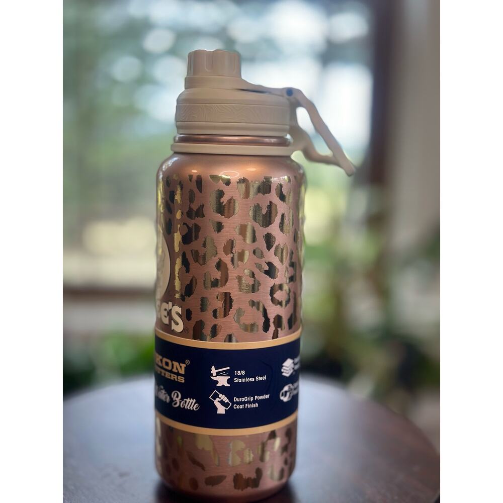 Buc-ee's NWT Yukon Outfitters Surge Rose Gold Leopard Print 32oz. Water Bottle - Picture 2 of 7